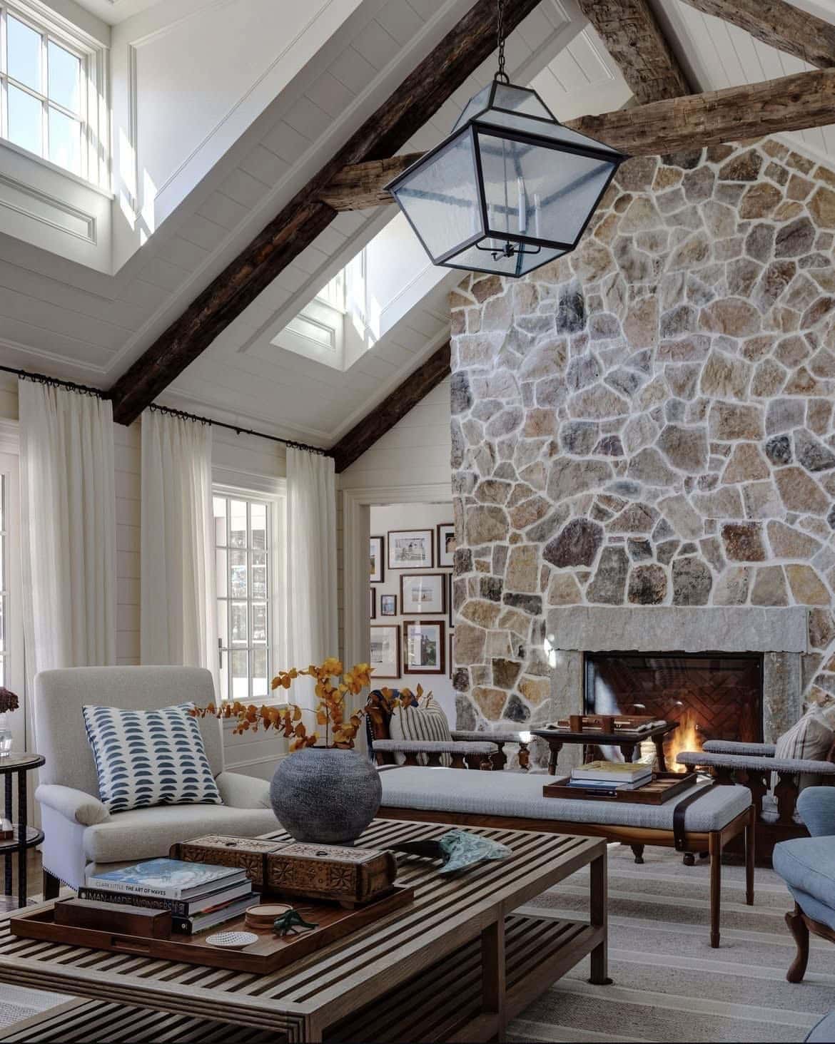 rustic living room with a fireplace