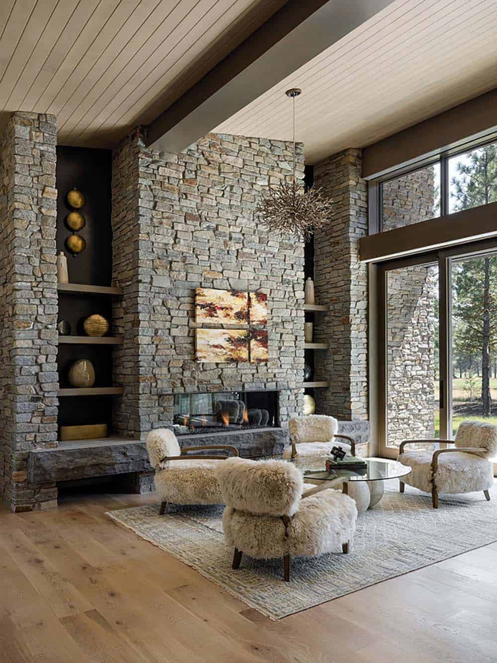 modern living room with a fireplace