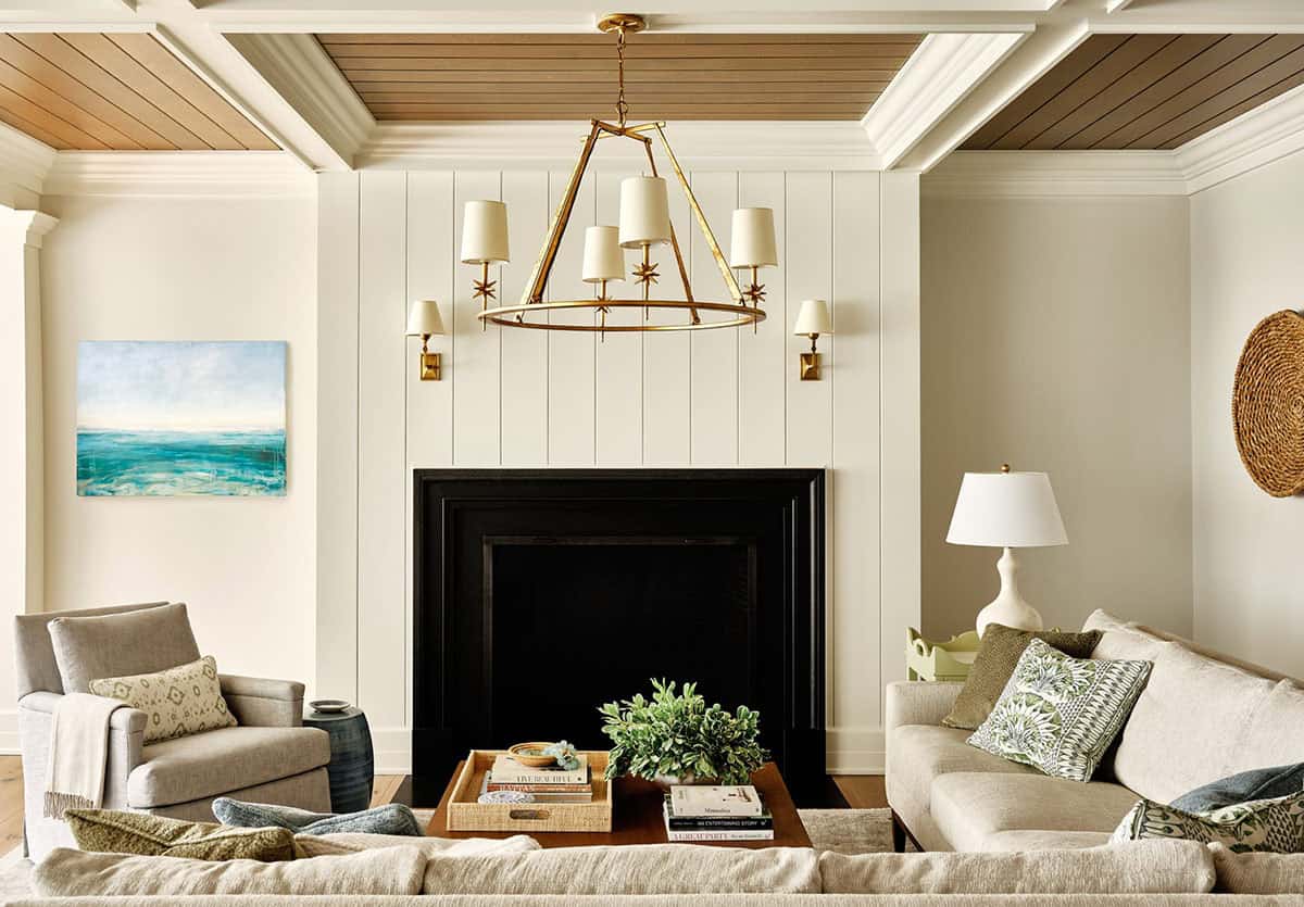 Beach Style Living Room with a fireplace