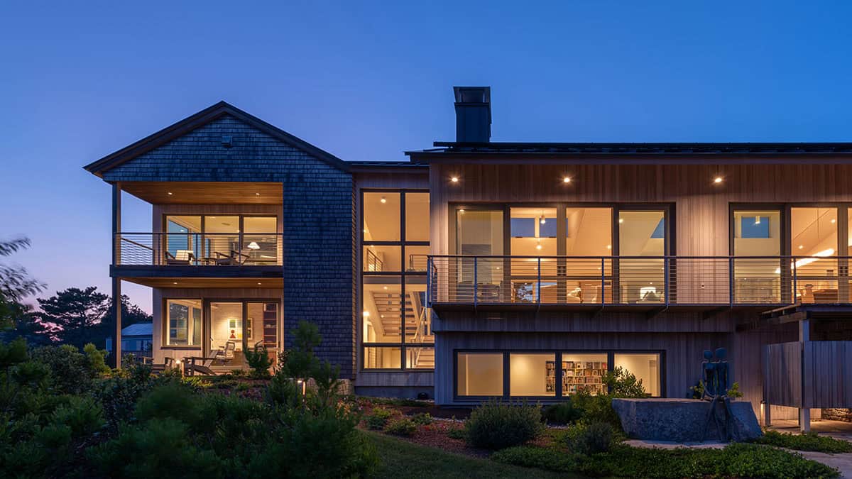 beach house exterior at dusk
