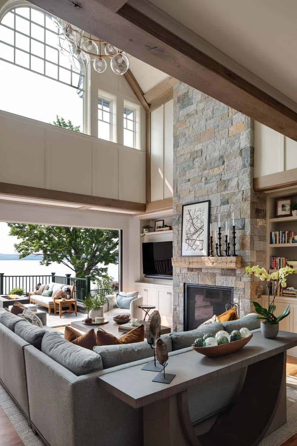 contemporary living room with a fireplace