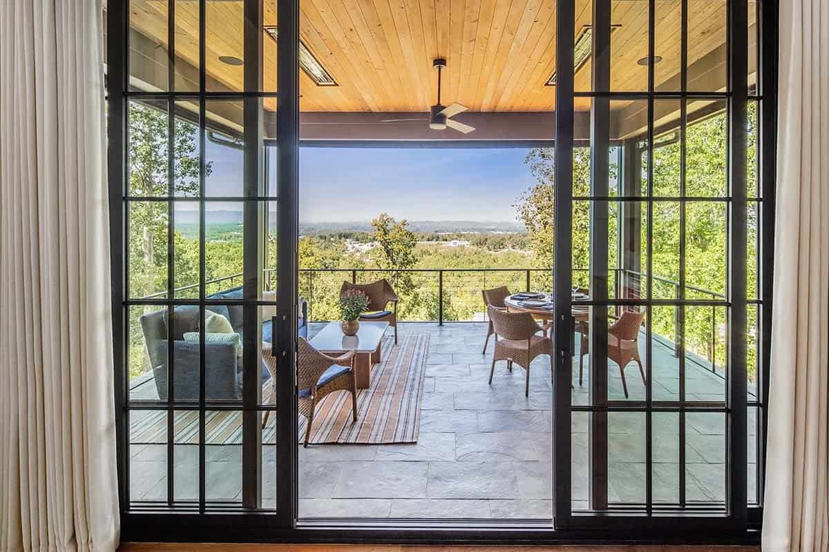 contemporary covered patio with outdoor furniture