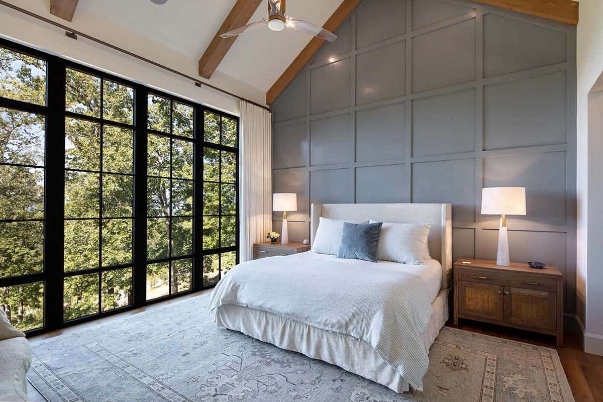 contemporary bedroom with wall paneling