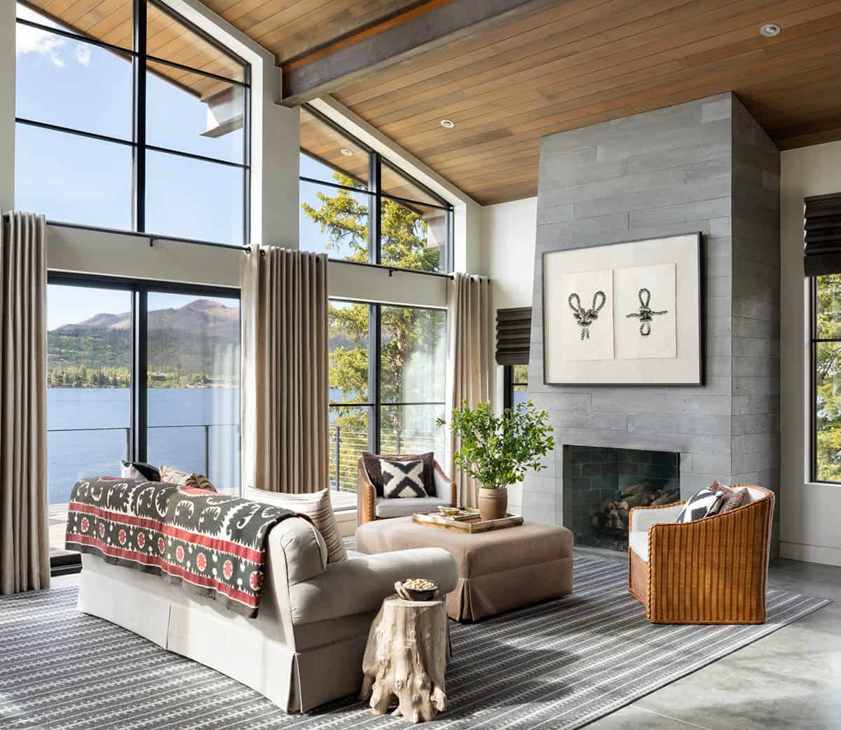 contemporary living room with a fireplace