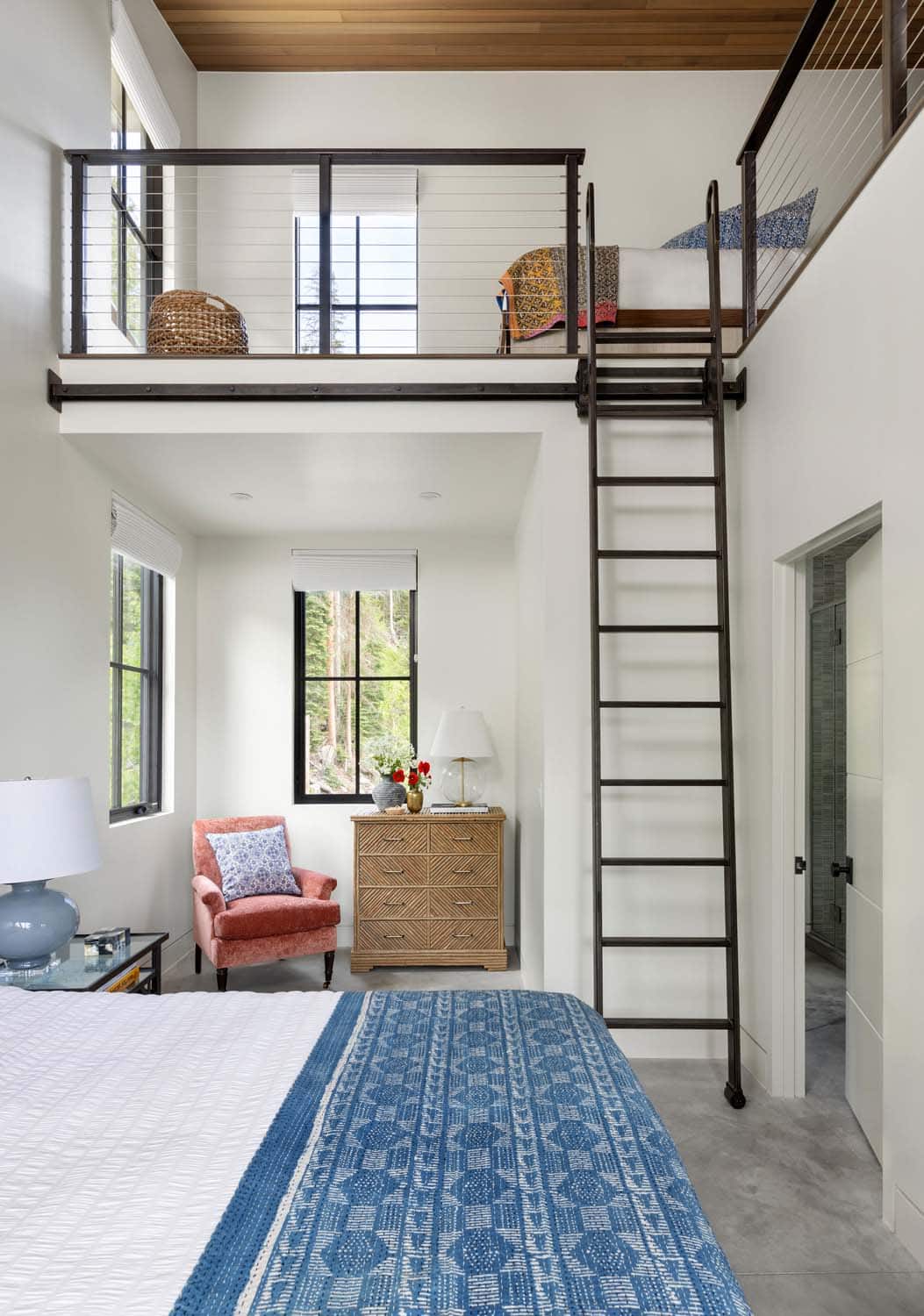 contemporary bedroom with a loft