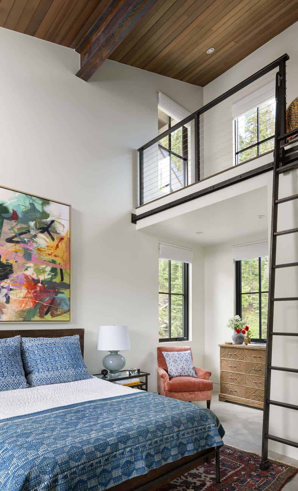 contemporary bedroom with a loft