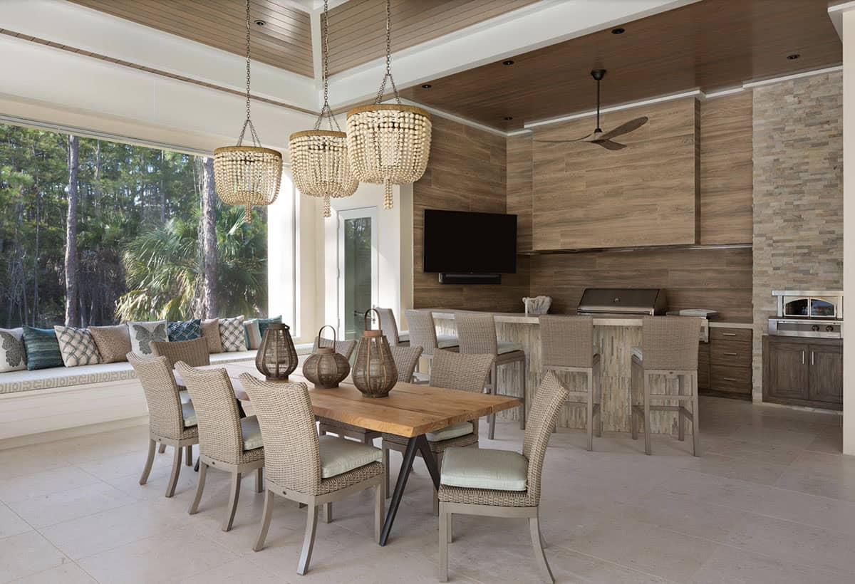 Mediterranean Home Exterior Covered Patio with alfresco dining and kitchen