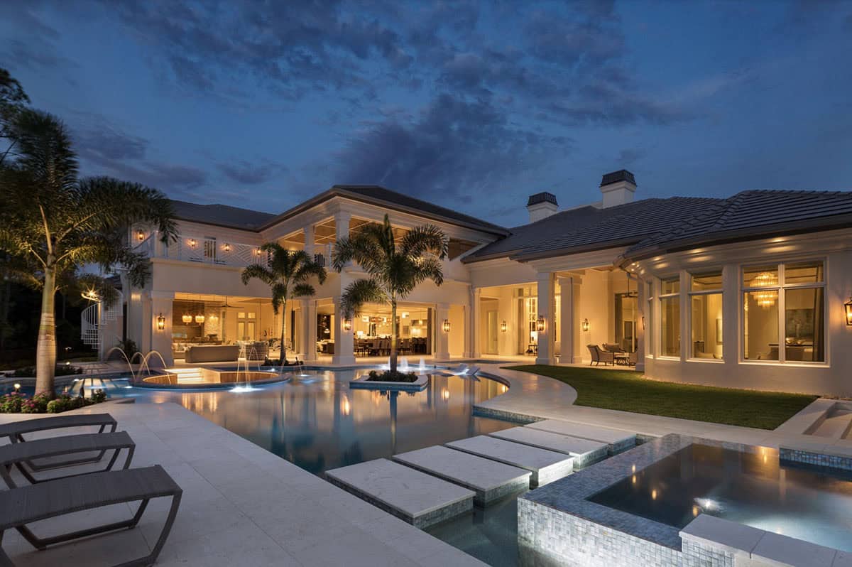 Mediterranean Home Exterior Backyard with a Pool