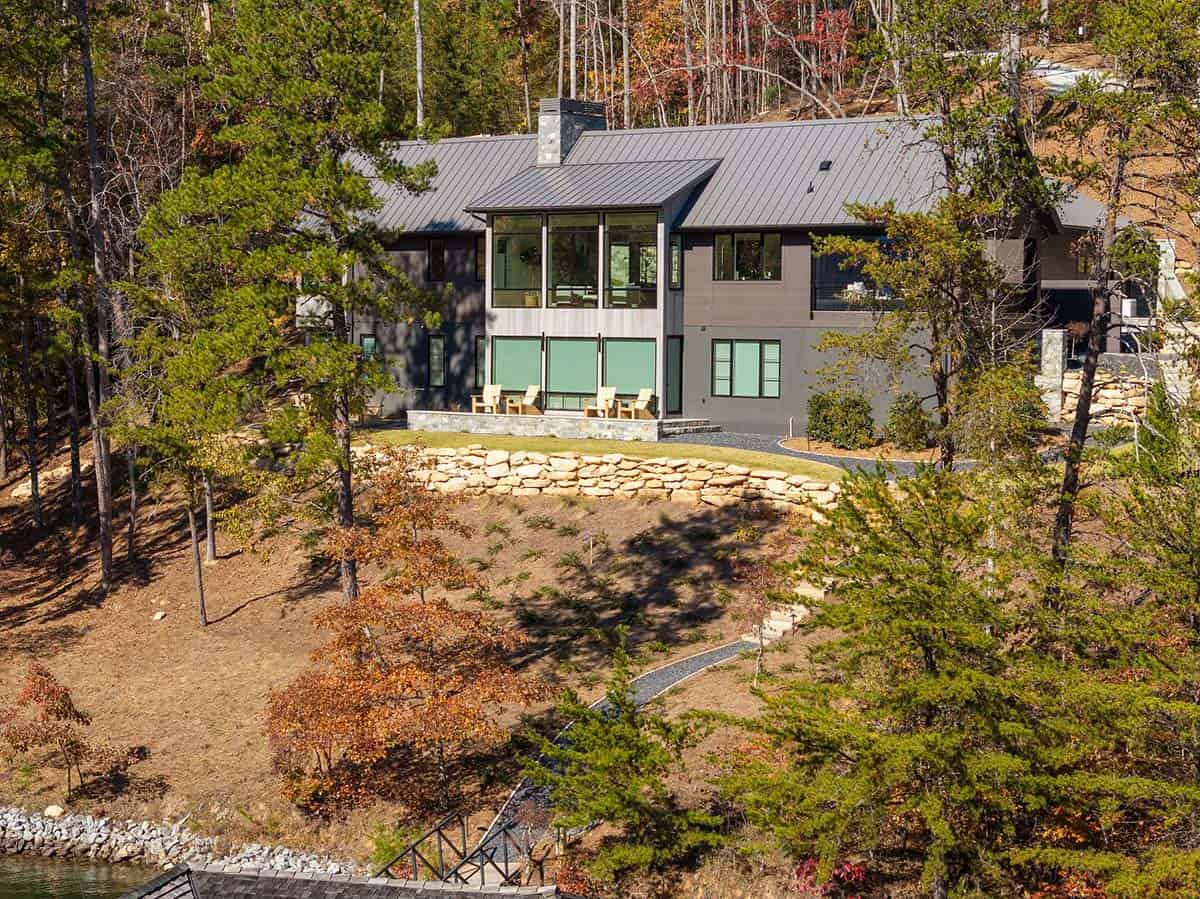 lake house exterior backyard view
