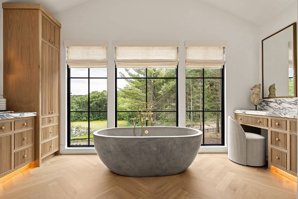 contemporary bathroom with a freestanding tub