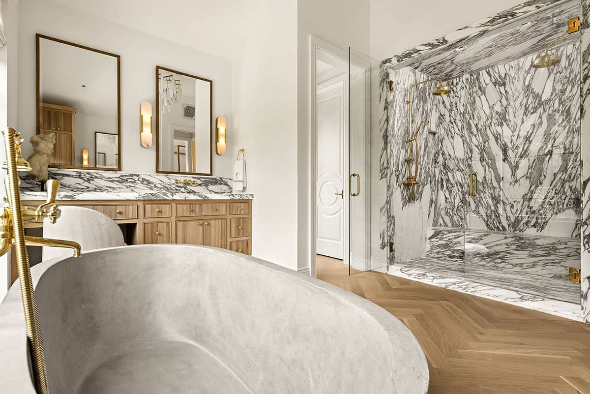 contemporary bathroom with a freestanding tub