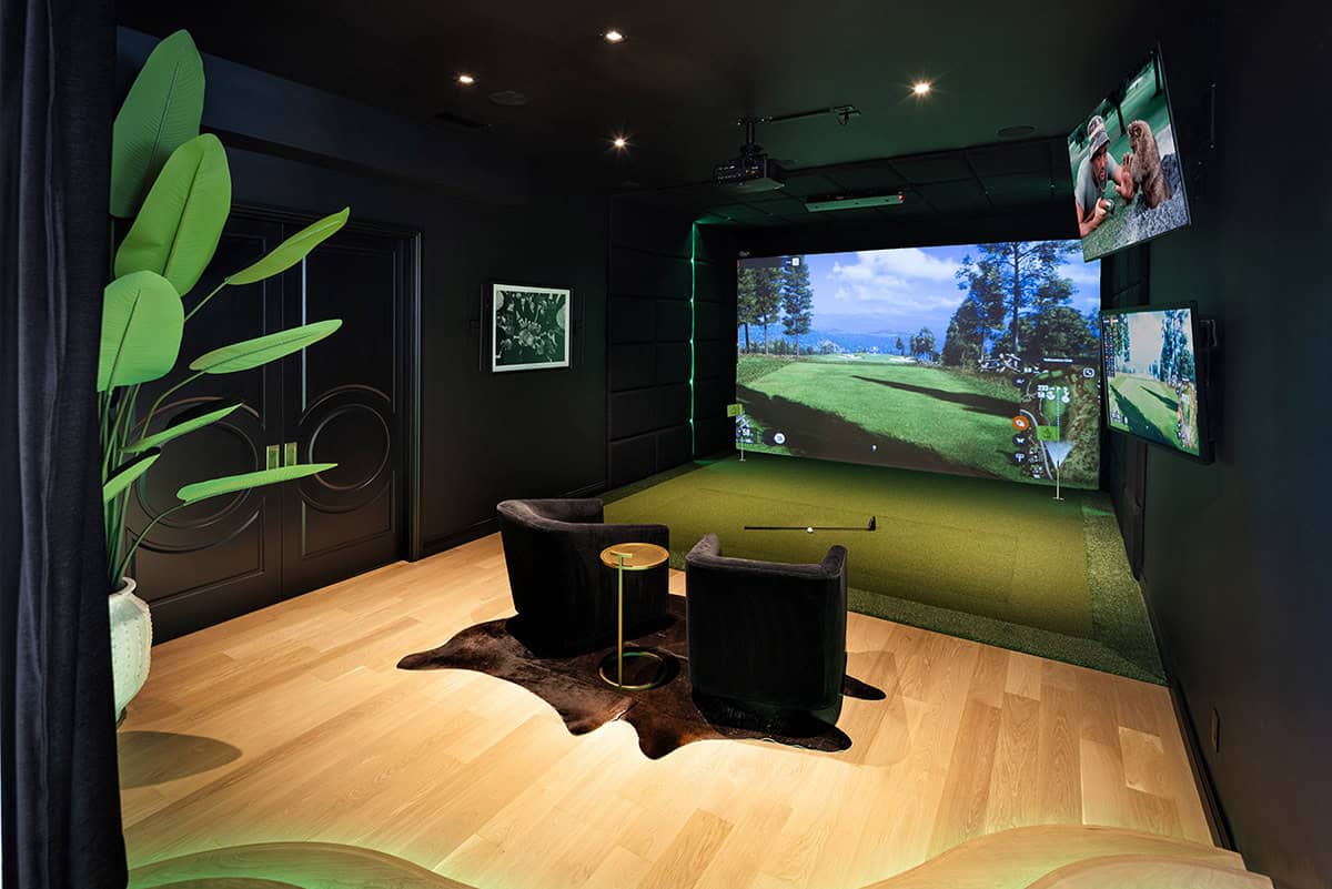 contemporary golf simulator room