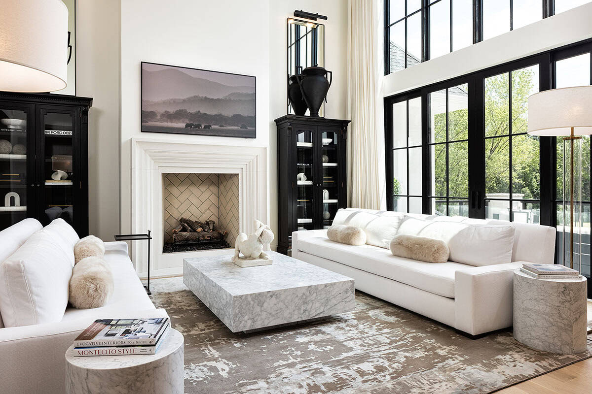 contemporary living room with a fireplace
