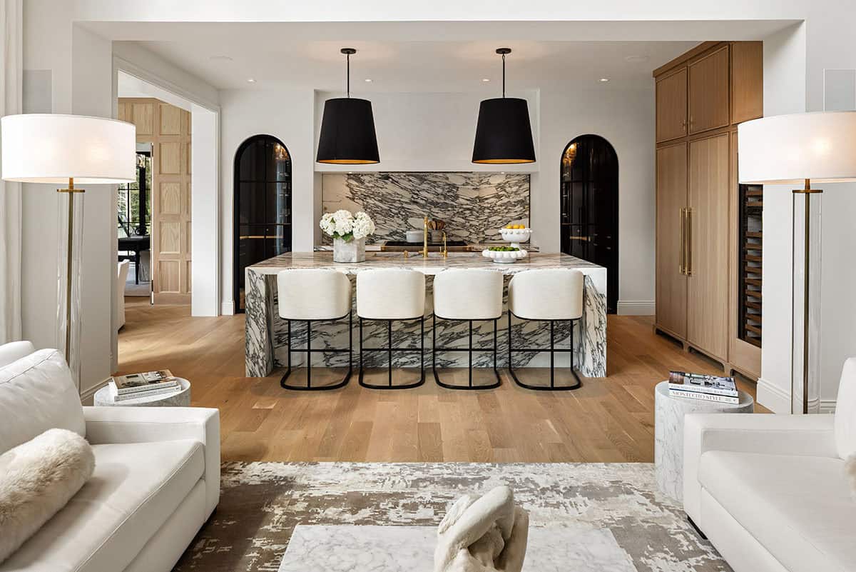 contemporary living room looking towards the kitchen