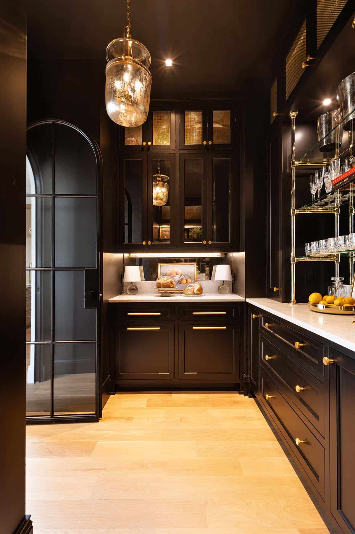 contemporary pantry with dark cabinets