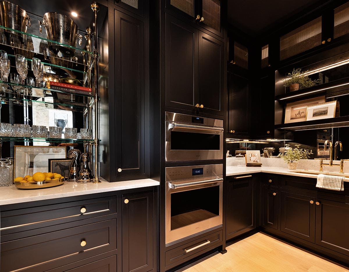 contemporary pantry with dark cabinets