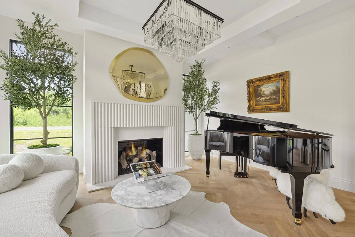 contemporary living room with a fireplace