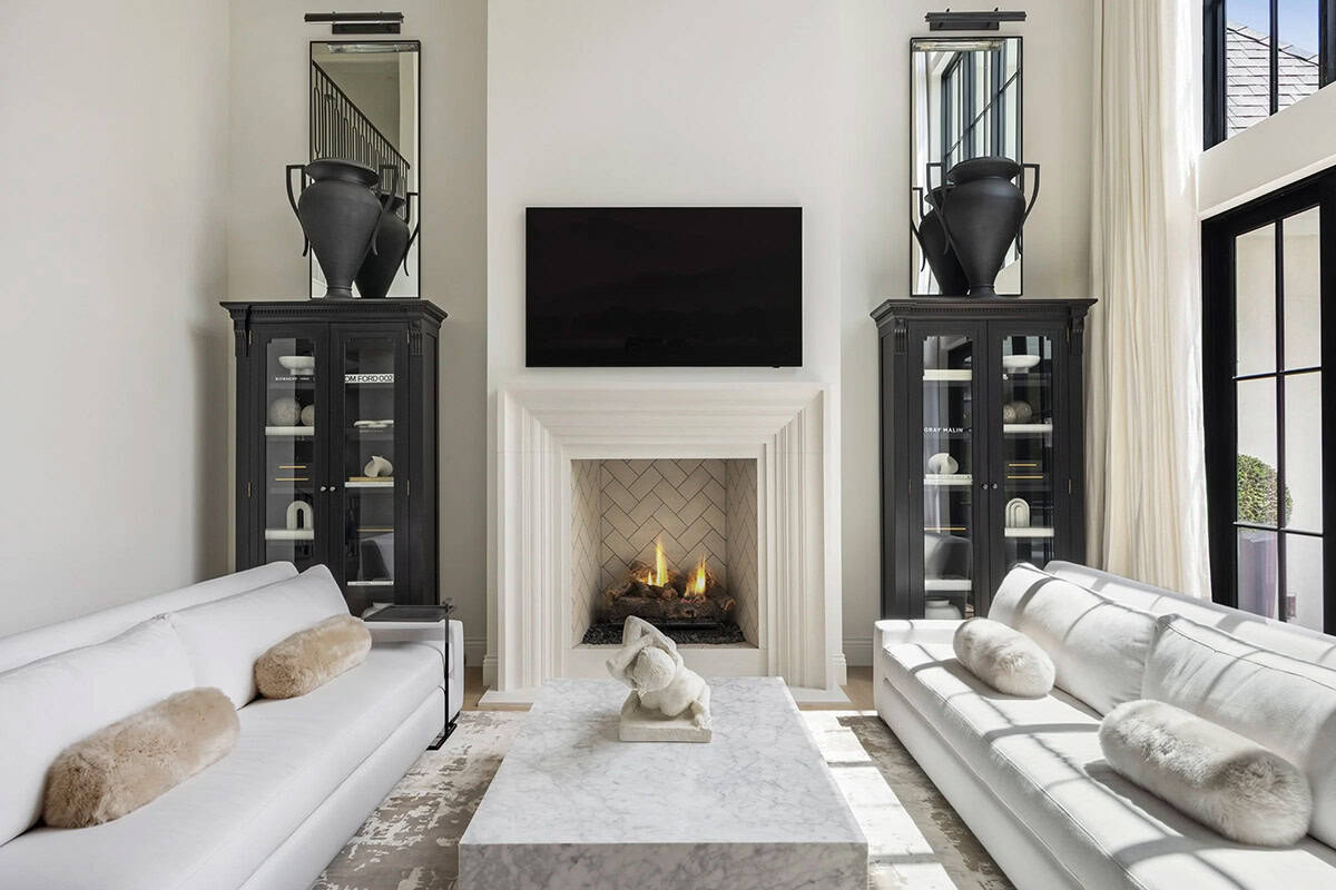 contemporary living room with a fireplace