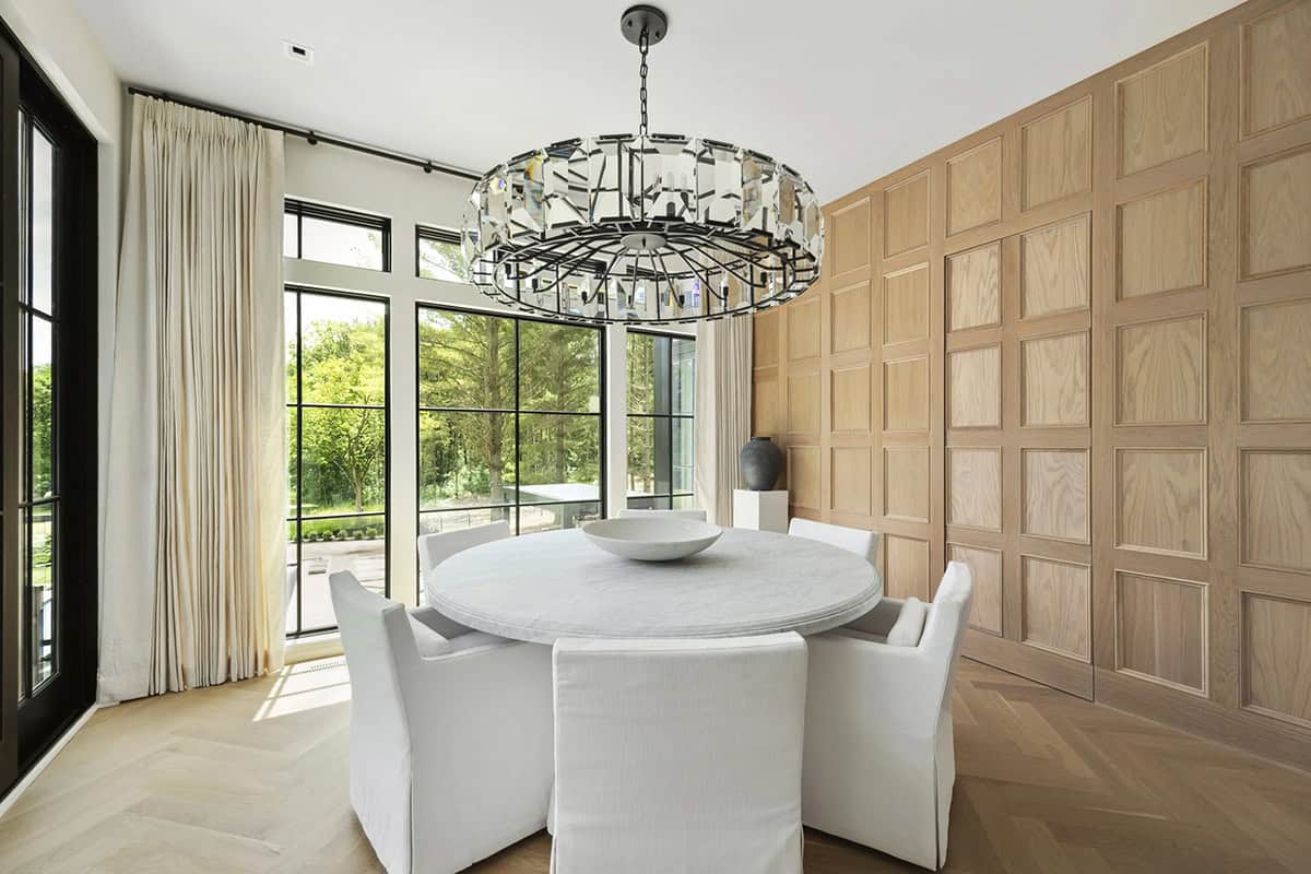 contemporary dining room with doors closed