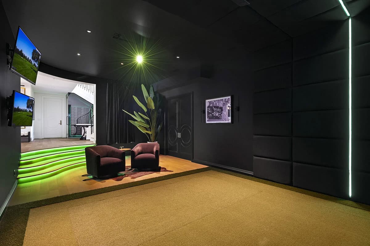 contemporary golf simulator room