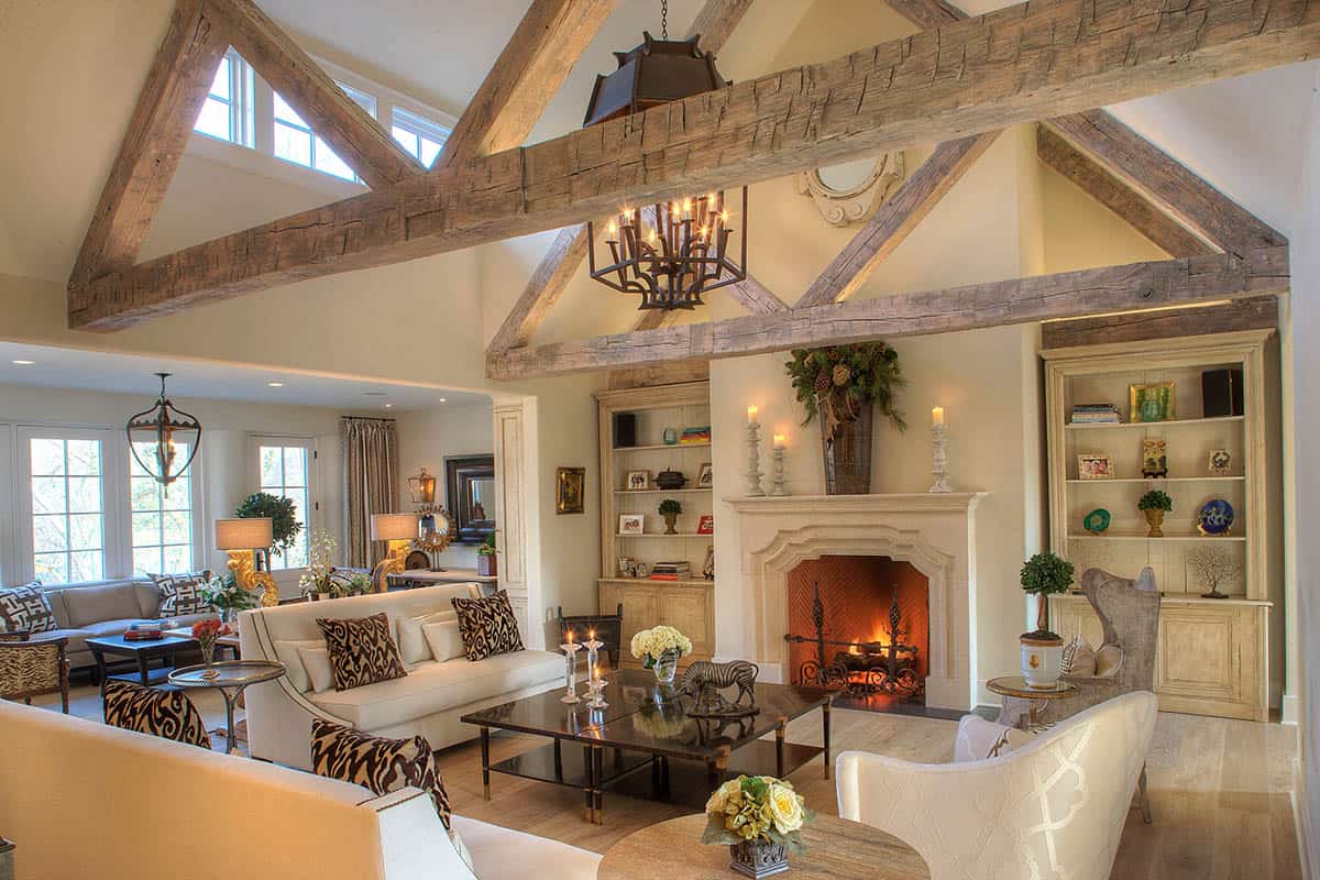 French Country Living Room with a fireplace