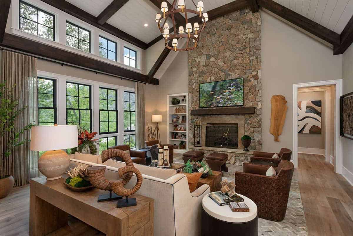 contemporary living room with a fireplace