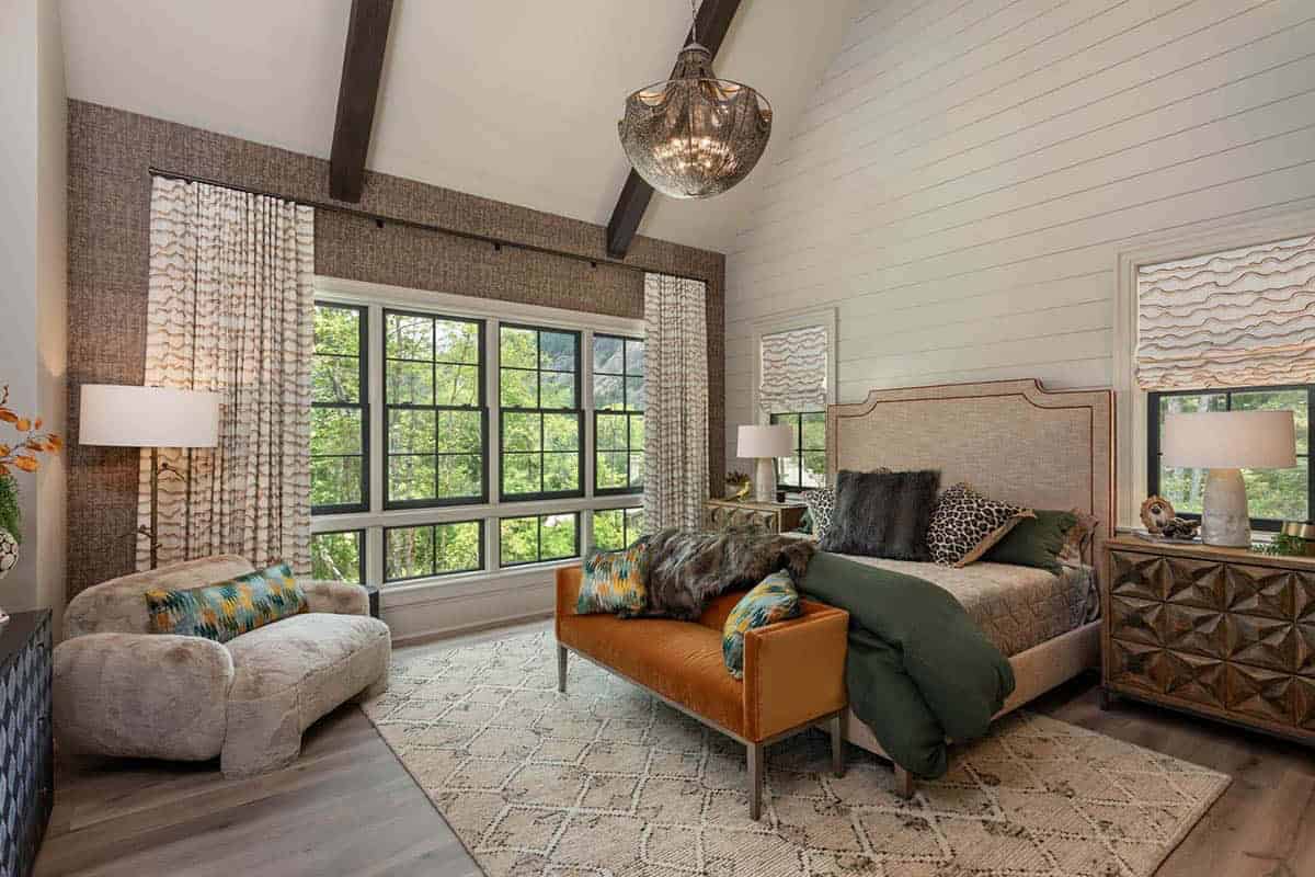 contemporary bedroom with a large window