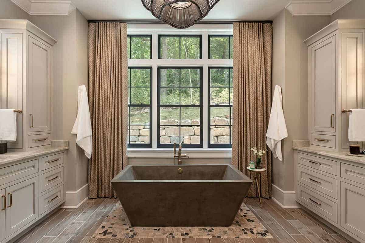 contemporary bathroom with a freestanding tub