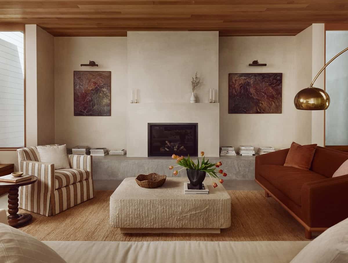 modern living room with a fireplace