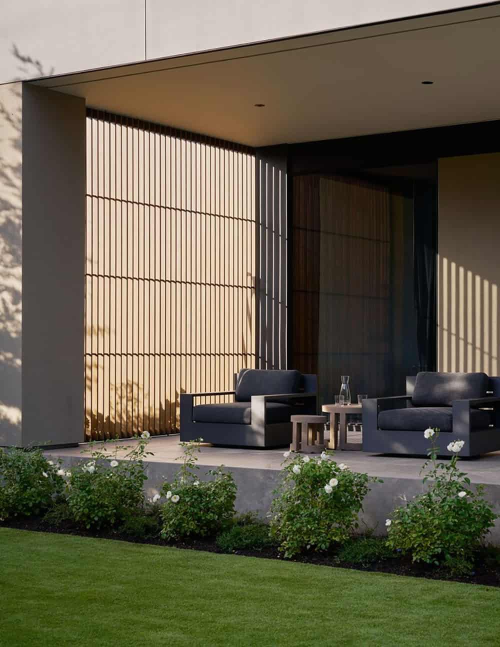 modern home exterior with a covered porch