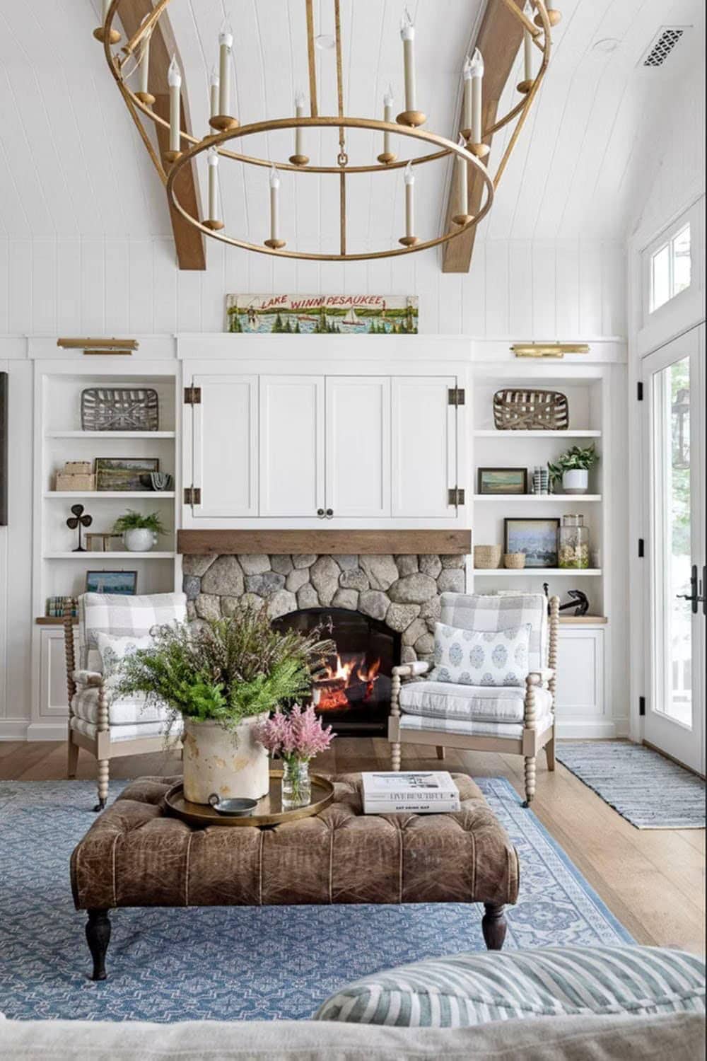 contemporary living room with a fireplace