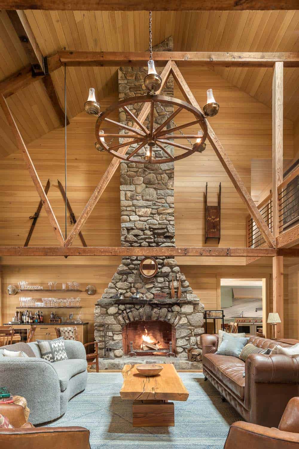 rustic modern living room with a fireplace