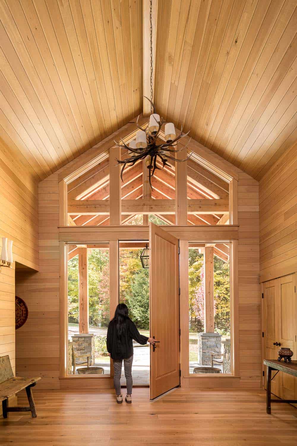 rustic modern lake house entry