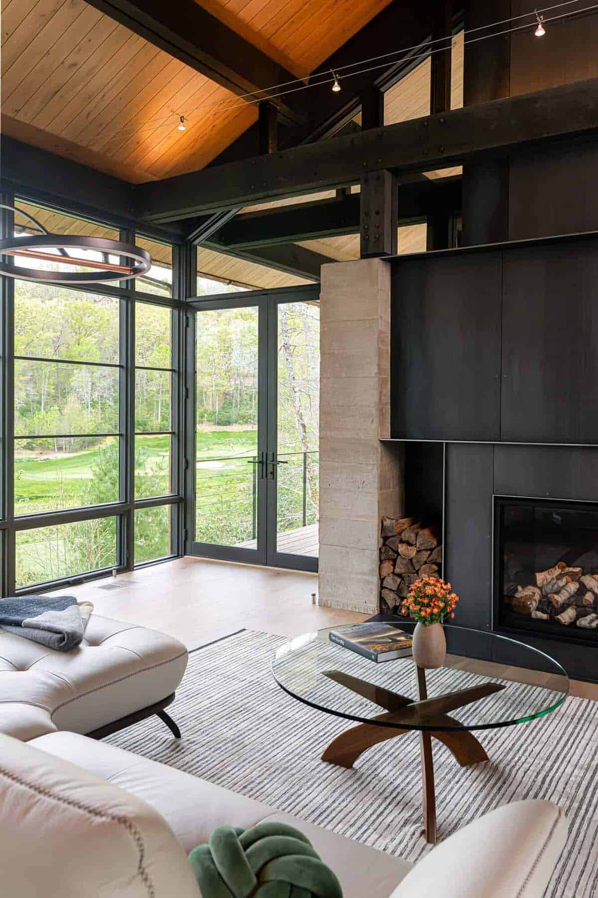 contemporary living room with a fireplace