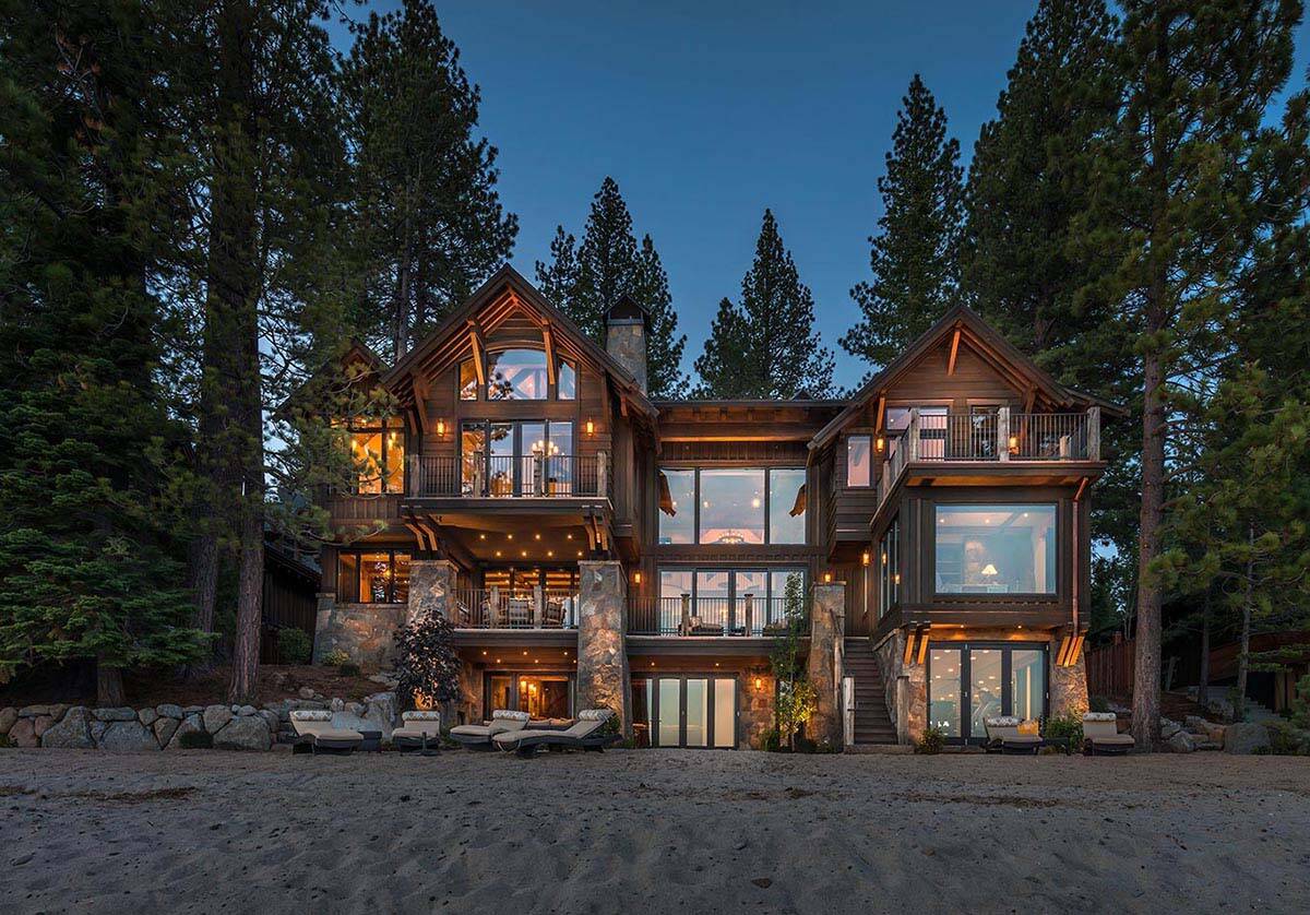 Rustic Lake House Exterior Backyard View