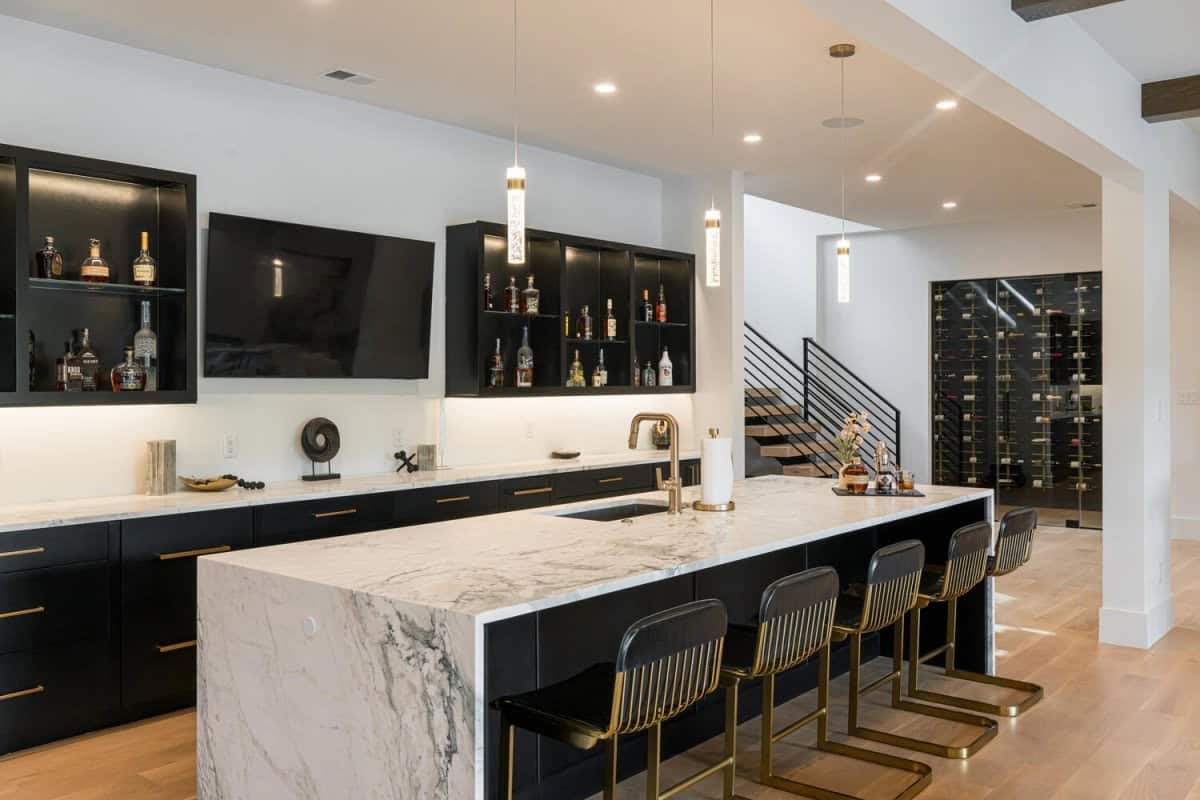 modern lower level home bar