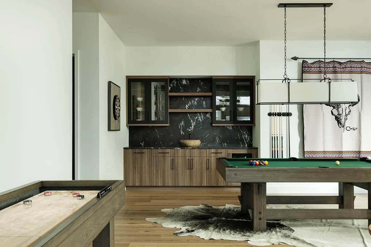 modern game room with a wet bar