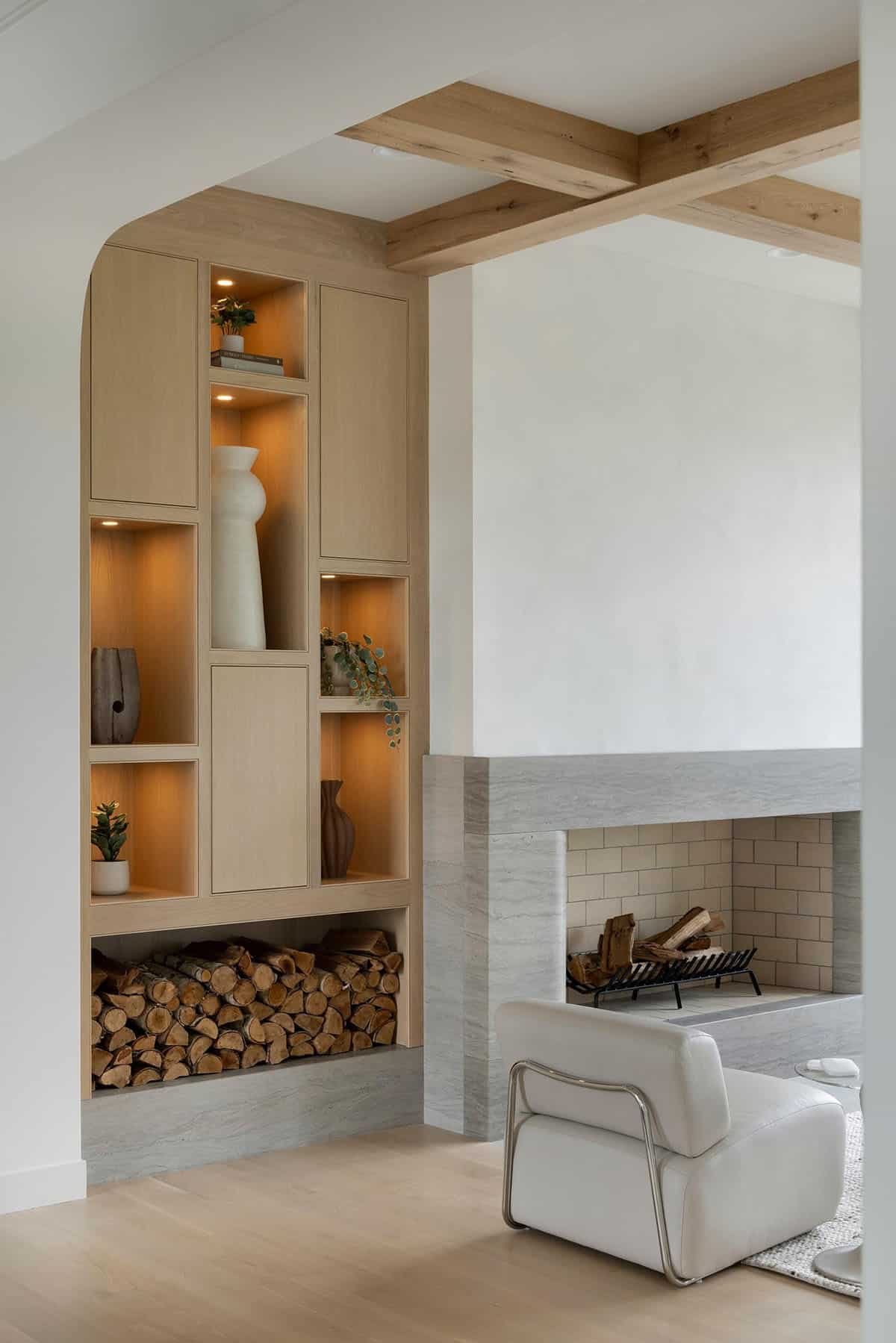 contemporary living room with a fireplace