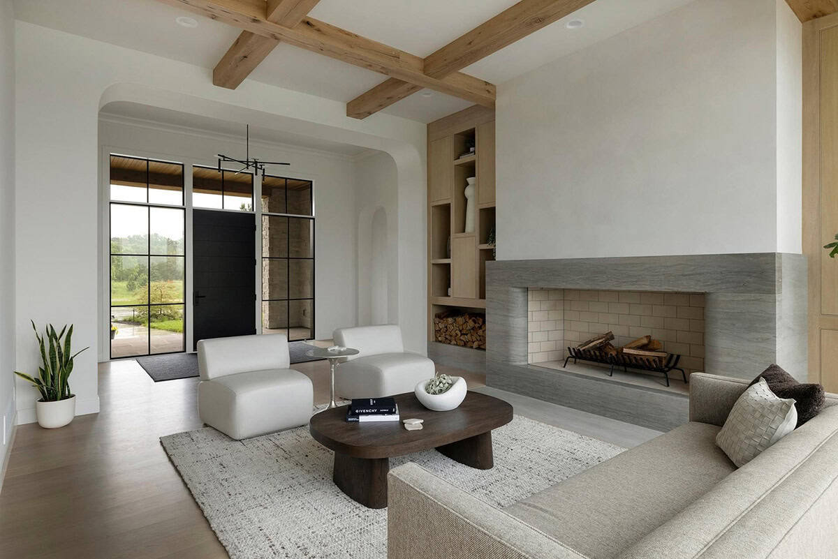 contemporary living room with a fireplace
