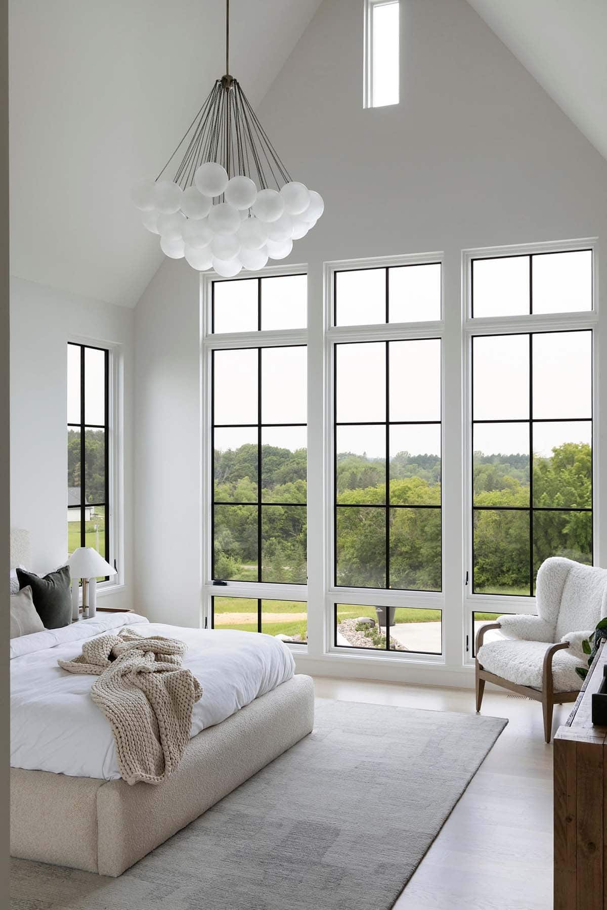 contemporary bedroom with large windows