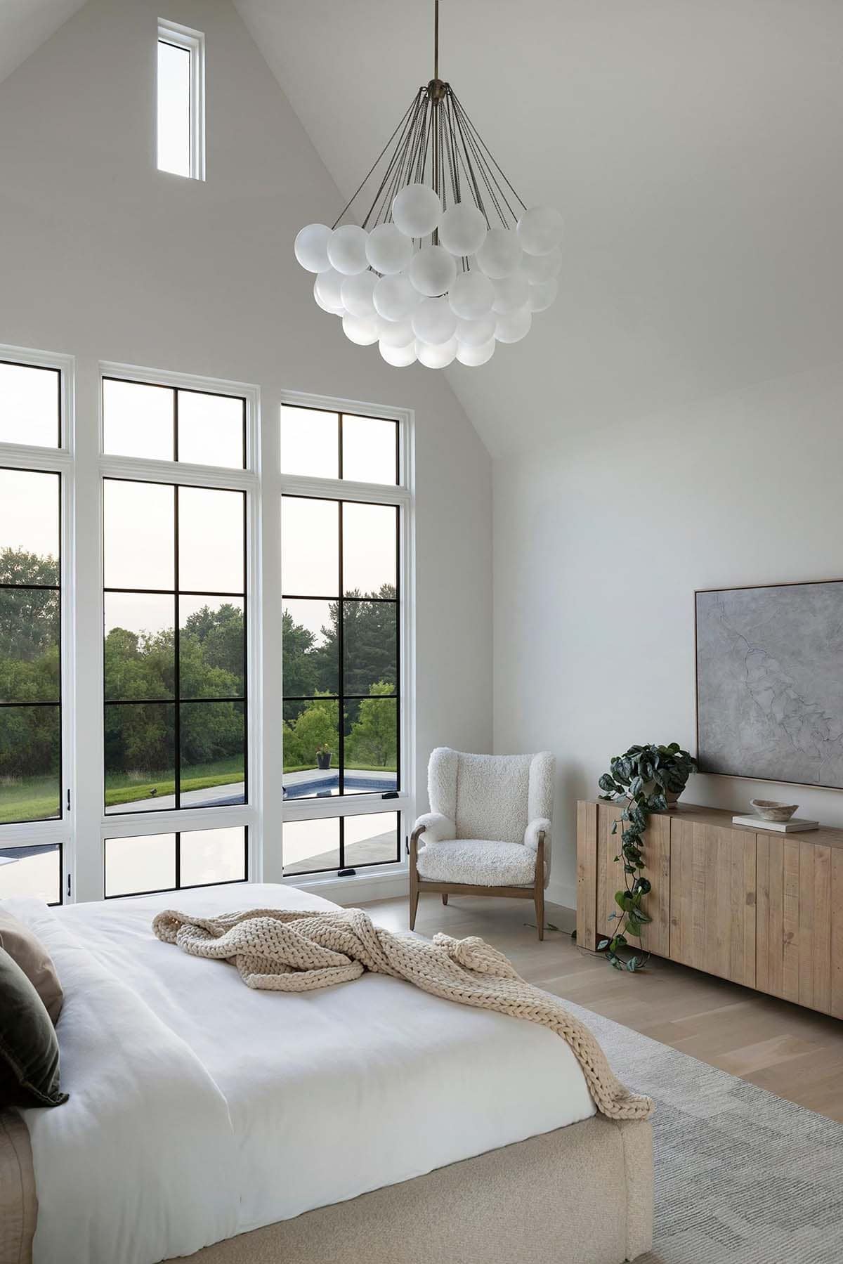 contemporary bedroom with large windows