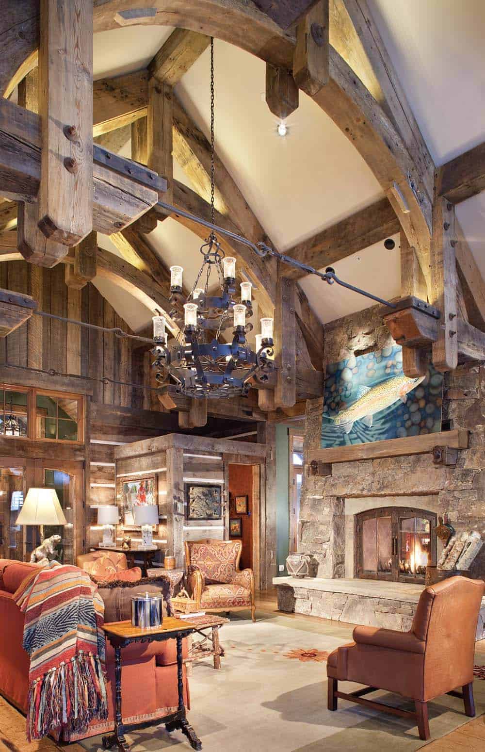 rustic living room with a fireplace