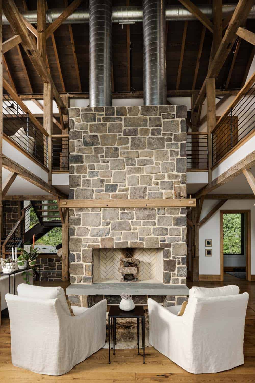 farmhouse living room with a fireplace