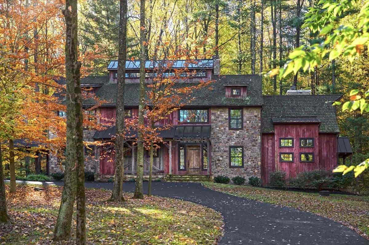 barn house exterior in the woods