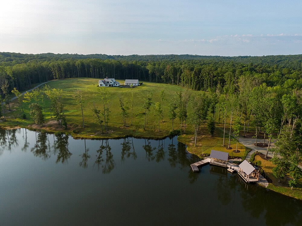 modern farmhouse exterior aerial view