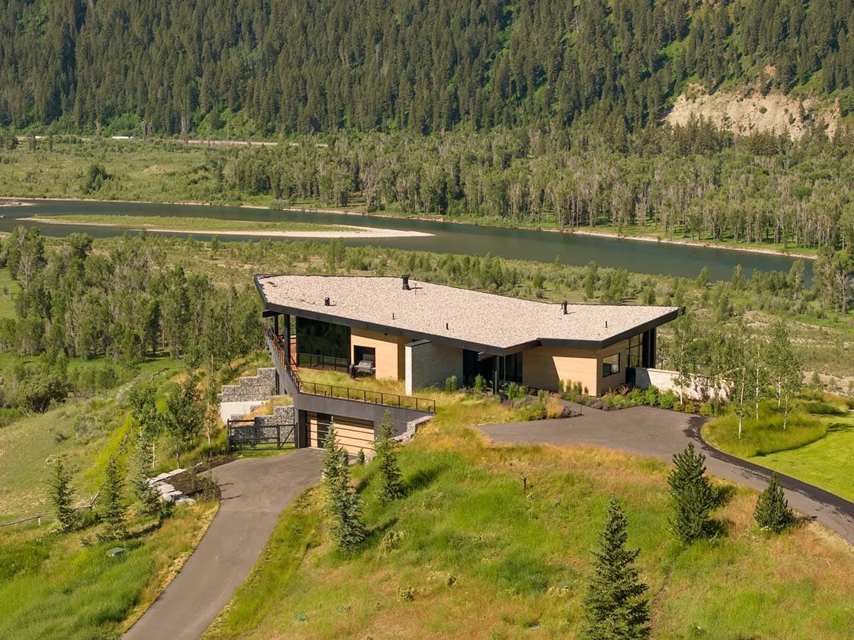 modern home exterior aerial view