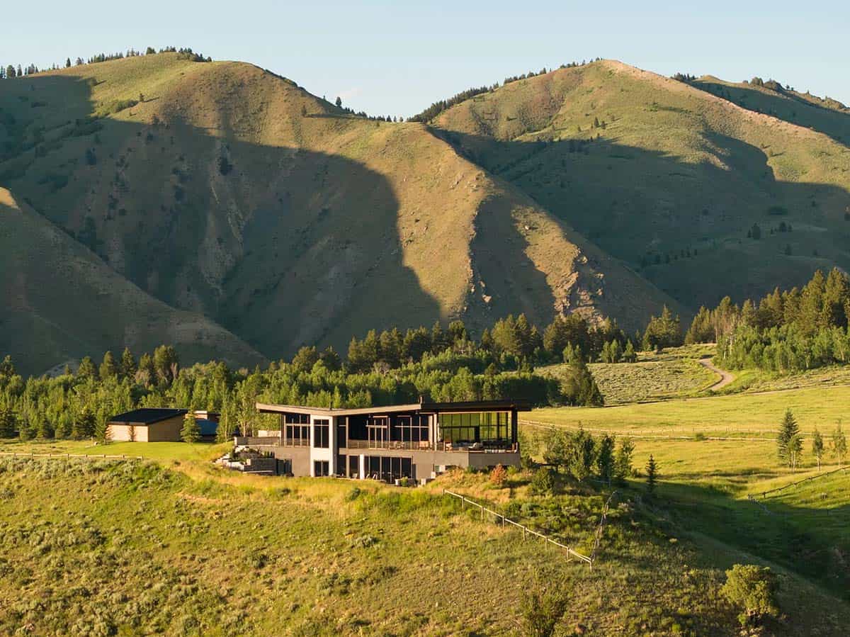 modern home exterior aerial view