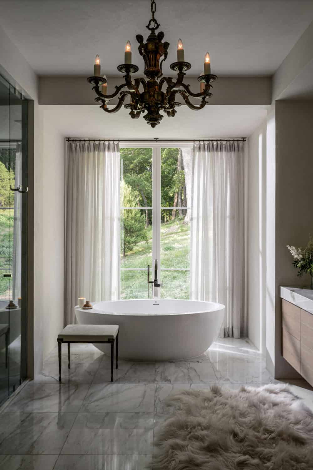 Transitional Bathroom with a freestanding tub