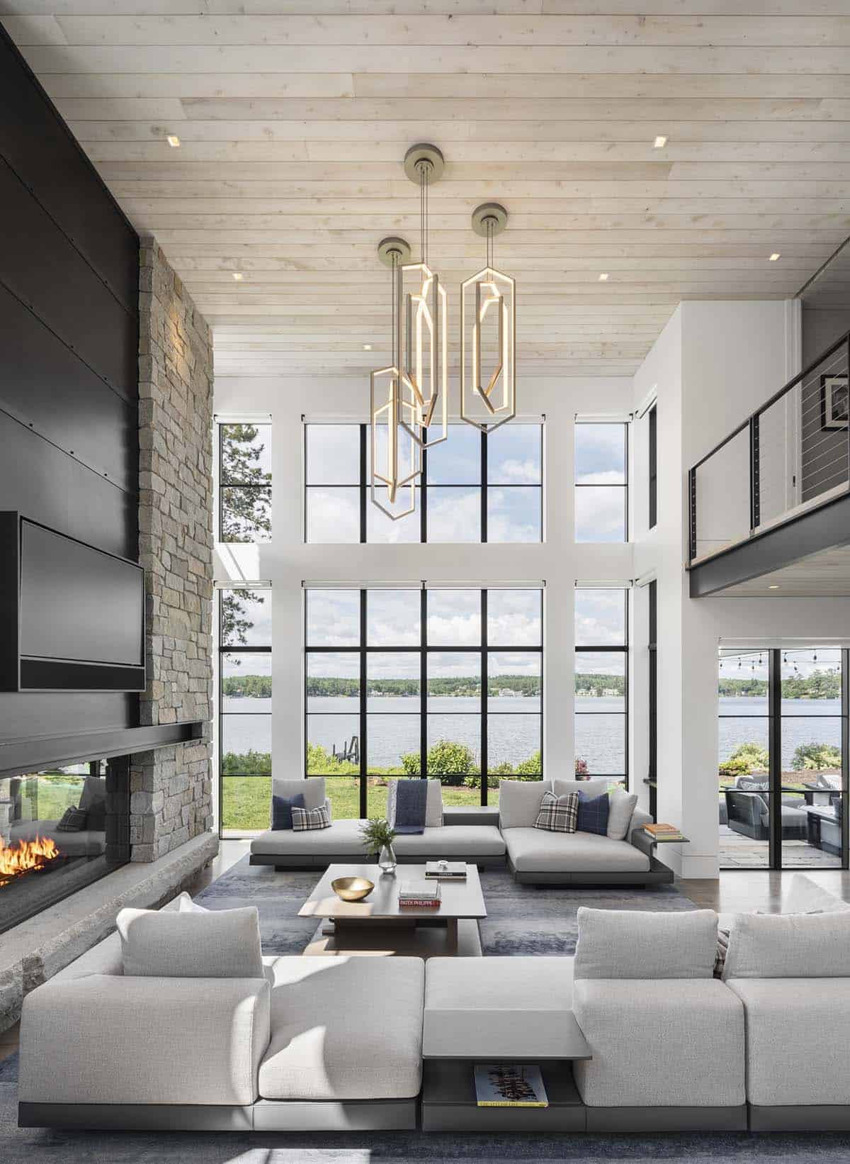 modern living room with a fireplace