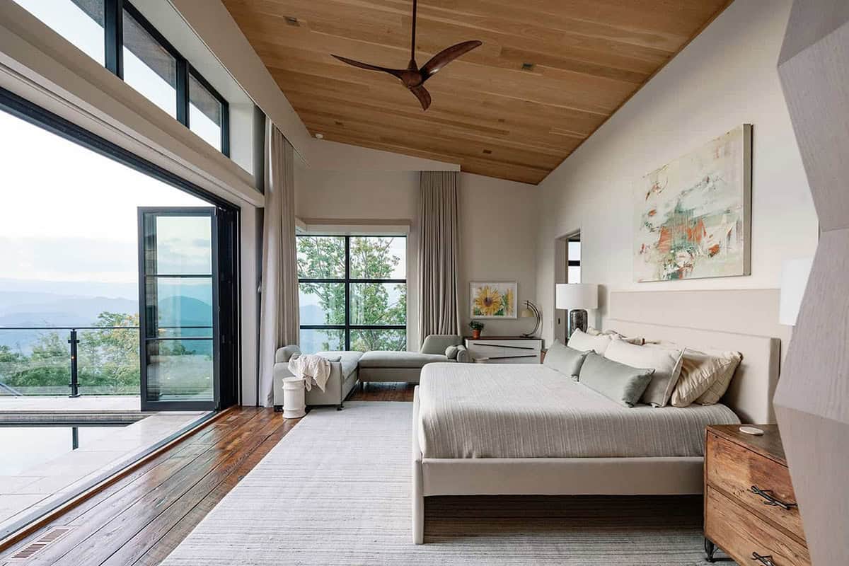 modern bedroom with a private patio